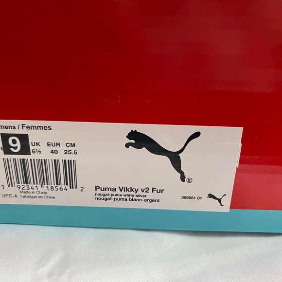 NIB PUMA Vikky V2 Fur Suede Court Sneaker in Nougat/White - Picture 3 of 8